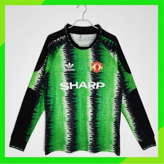 เสื้อกีฬาแขนยาว ลายทีมชาติฟุตบอล MU Goalkeeper Man Utd 90-92 ชุดเหย้า สไตล์เรโทร