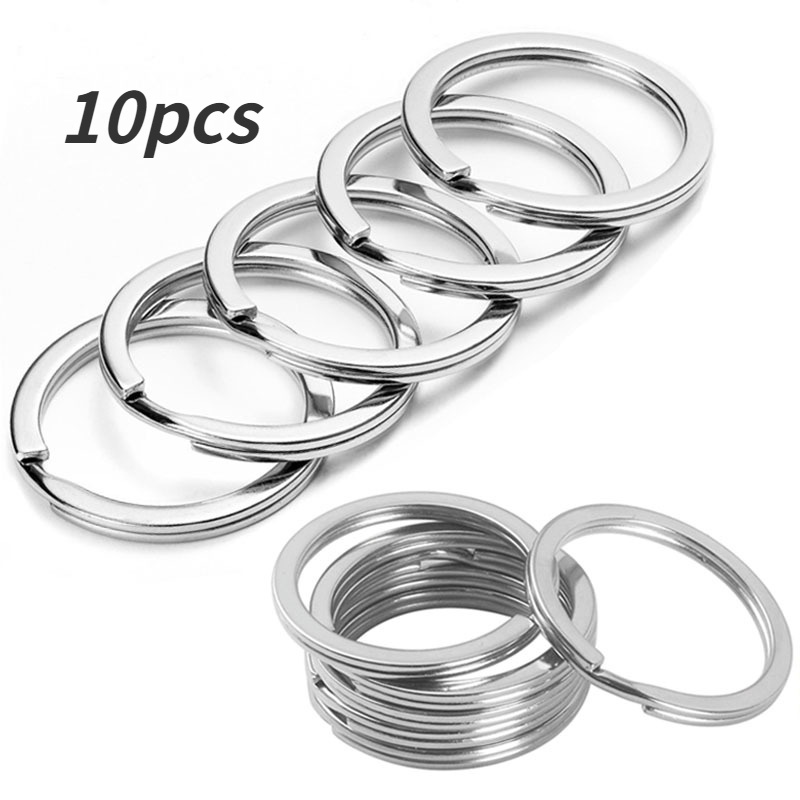 10 ชิ้น 30 มม. โลหะ พวงกุญแจ ขัดเงา สีเงิน แหวนคู่ DIY แยก พวงกุญแจ จี้ อุปกรณ์เสริม