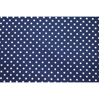 [SALE] 45x55 ซม. ผ้าเมตร ผ้าคอตตอน ผ้าฝ้ายแท้ 100% ลายจุดไซส์กลาง(4มม.) Polka dot จุดขาวบนพื้นสีน้ำเงินกรมท่า [PFQ612]