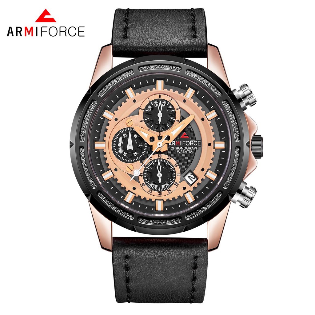 ARMIFORCE นาฬิกาข้อมือชาย ของแท้ รุ่น AF8004 RG/B/B สายหนังสีดำ ตัวเรือนสีโรสโกลด์ รับประกัน1ปี มีเก
