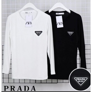 เสื้อยืดแขนยาว ผ้าเรย่อน งานปักอกPrada เนื้อผ้าดีทรงสวยใส่สบาย อก32-38 ยาว23 มี 2 สี ดำ ขาว