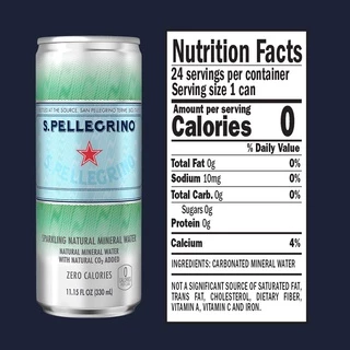 🌟พร้อมส่ง🌟San Pellegrino Sparkling Mineral Water Can 330 ml 24 กระป๋อง น้ำแร่อัดแก๊สธรรมชาติ ขนาด 330 ml กระป๋อง