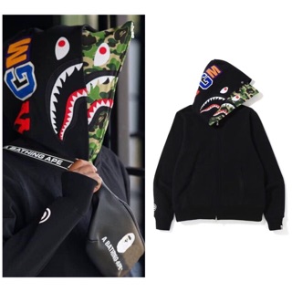 BAPE blue pink green camouflage double head black shark sweater