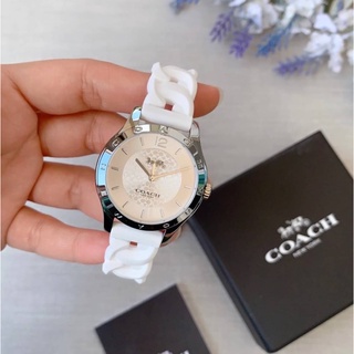 (ผ่อน0%) นาฬิกา ✨Coach W1618✨   Maddy Watch สายยาง ลายC รุ่นใหม่ สีขาว 14503417 หน้าปัดกลม 34 mm