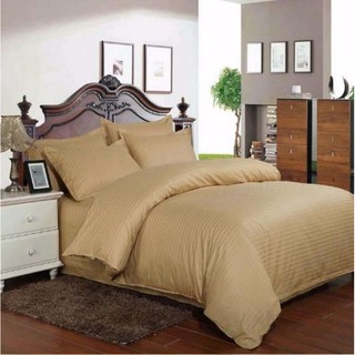 Sweet kip ผ้าปูที่นอนขนาด 3.5ฟุต, 5ฟุต, 6ฟุต พร้อมผ้านวมขนาด 7 ฟุต ( 210 x 220 cm. ) รวม 6 ชิ้น สีพื้นน้ำตาลอ่อนริ้ว