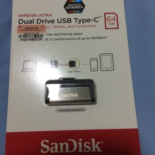 64GB  SanDisk Dual Drive USB Type-C and USB 3.1 ความเร็วในการอ่านสูงสุด 150MB/s