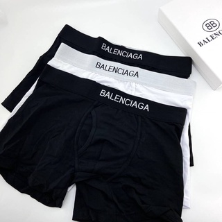 BALENCIAGA RIBBED LOGO BOXERS 3 PIECES BOX SET กางเกงในผู้ชาย บ็อกเซอร์ แบรนด์บาลองเซียก้า ขอบเอวยางยืด ตัวหนังสือโลโก้