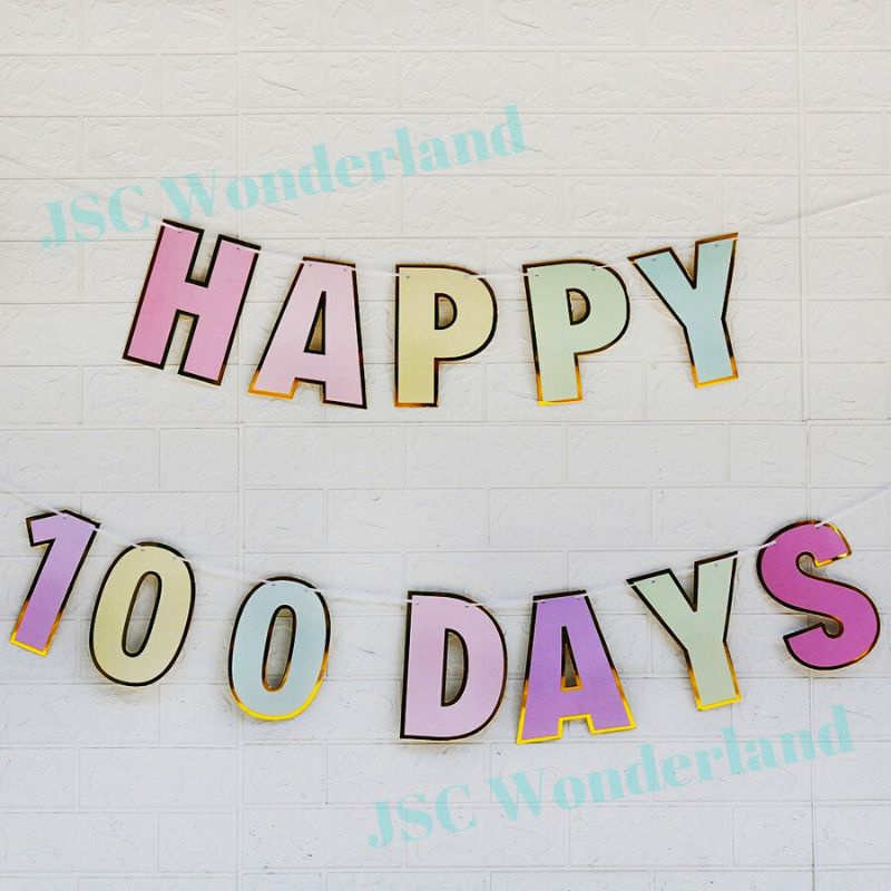 Happy 100 วันแบนเนอร์ Macaron Bronzing Edge สําหรับ Baby Party Baby Full Moon Party ตกแต่ง