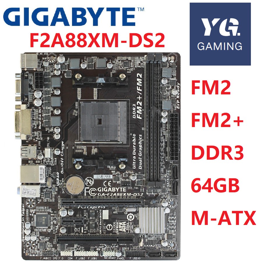 Gigabyte GA-F2A88XM-DS2 DDR3 ซ็อกเก็ต FM2 FM2+ 64GB A88X F2A88XM-DS2 เดสก์ท็อปใช้เมนบอร์ด