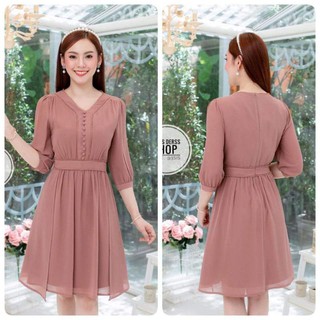 [ส่งฟรี]ส่งต่อ เดรสแขนสามส่วน สีโอวัลติน ยี่ห้อ 3 sis dress