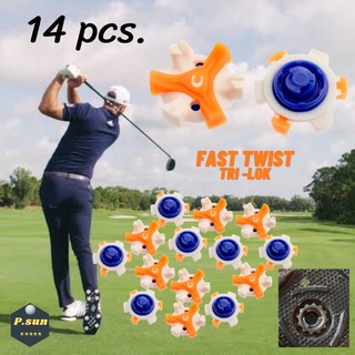 ปุ่มรองเท้ากอล์ฟ 14 pcs.Spikes golf shoes แบบรุ่น  Fast twist tri-rok Insert System  (ไม่มีรู/เดือยกลางปุ่ม)(orange)