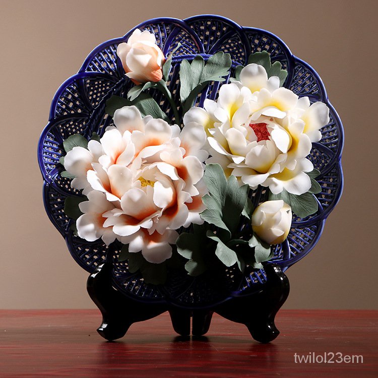 Dehua Handmade Flower Hanging Plate Craft Gift Luoyang Peony Flower Ceramic Flower Plate Creative Li