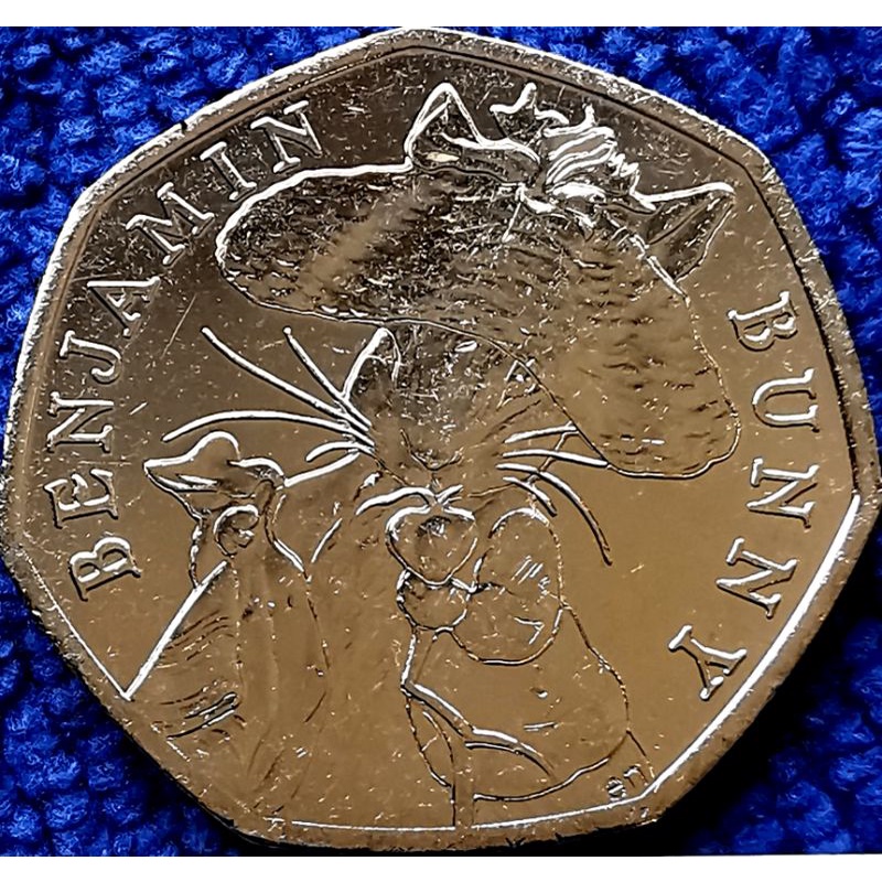 เหรียญ​อังกฤษ​ UK, 50​ Pence, (วาระ​ที่ระลึก​ Benjamin Bunny), # 1345T, ไม่​ผ่าน​ใช้​ UNC
