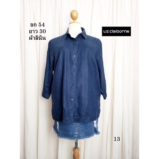 เสื้อมือสอง used เสื้อสาวอวบ อก 54 ยาว 30 นิ้ว แบรนด์ Liz Claiborne เสื้อเชิ้ต แขนสี่ส่วน ผ้าลินิน