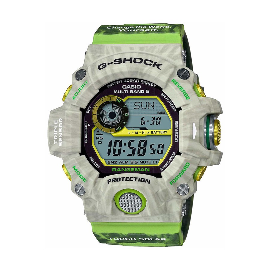 Casio G-Shock นาฬิกาข้อมือผู้ชาย สายคาร์บอนไฟเบอร์ รุ่น GW-9404KJ-3 &amp; LOVE THE SEA AND THE EARTH 2019 - สีเทา-เขียว