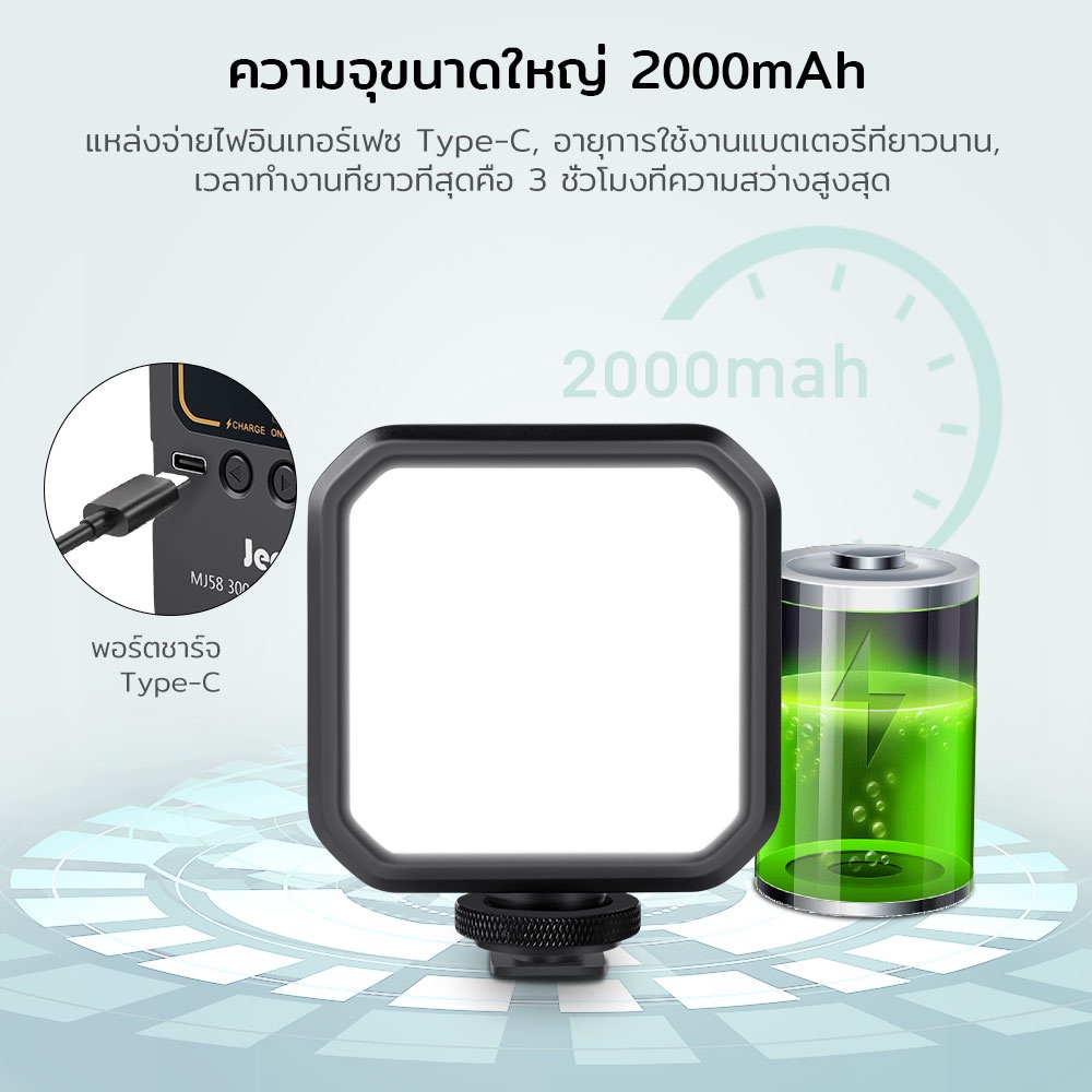 ไฟติดหัวกล้อง MJ58 Mini LED ไฟติดกล้อง 9 เกียร์สว่างปรับระดับได้(3000K ...