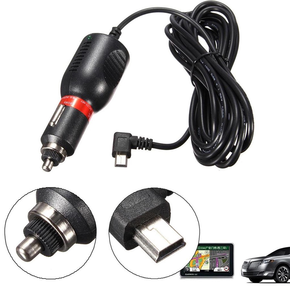 สายชาร์จกล้องติดรถยนต์ และ GPS 5v 2A ยาว 3 เมตร แบบ Mini USB (สีดำ) แบบหัวงอ