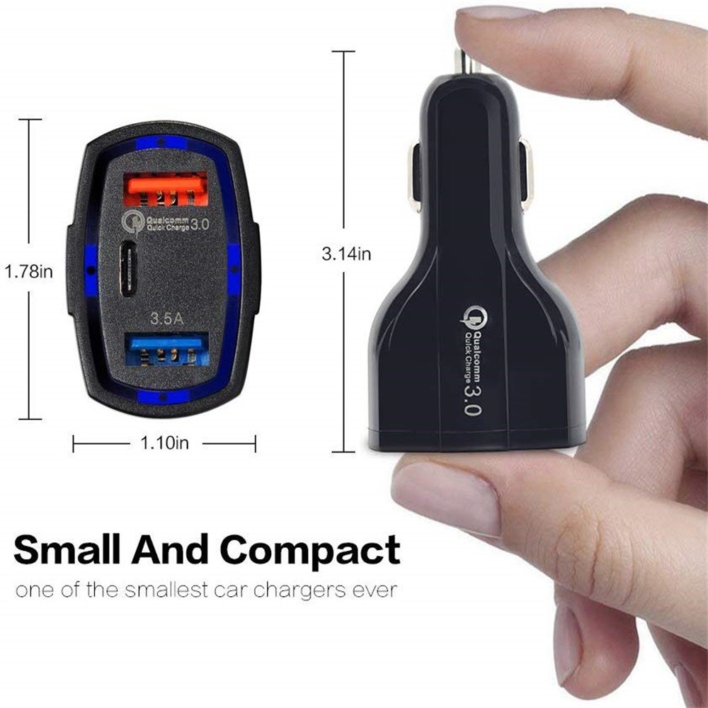 ที่ชาร์จแบตในรถ ที่ชาร์จในรถยนต์  3 พอร์ต ชาร์จเร็ว Quick Charge 3.0 7A micro usb + Type-c