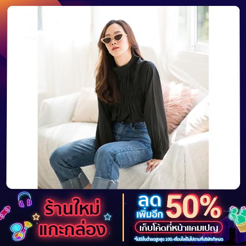 Marinda / Toby Blouse เสื้อเบลาส์จีบ สีดำ Free Size