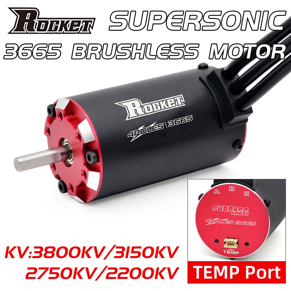 Rocket 3665 มอเตอร์ไร้แปรงถ่าน 3800KV 3150KV 2750KV 2200KV w/เซ็นเซอร์อุณหภูมิสําหรับ 1/8 1/10 RC รถ