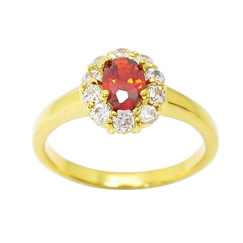 แหวนดอกไม้ พลอยโกเมน ประดับเพชร ชุบทอง แหวนพลอยแดง แหวนโกเมนผู้หญิง ชุบทองแท้ ชุบทอง 24k