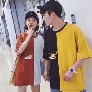 เสื้อoversize ตัดต่อครึ่งตัวสกรีนลาย ไข่ขี้เกียจ gudetama 🍳