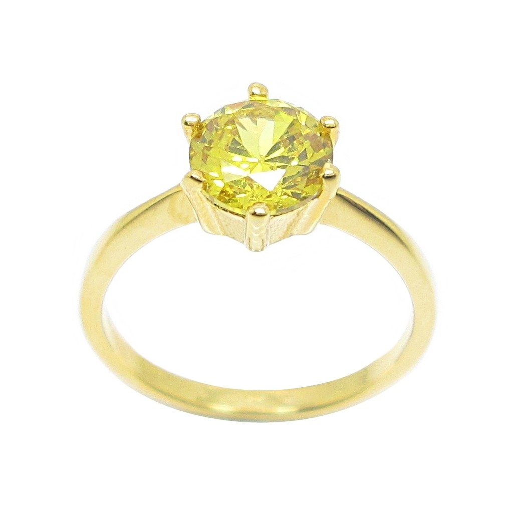 แหวน ผู้หญิง ทรงชูเพชรพลอย พลอยบุษราคัม แหวนประดับ ชุบทอง