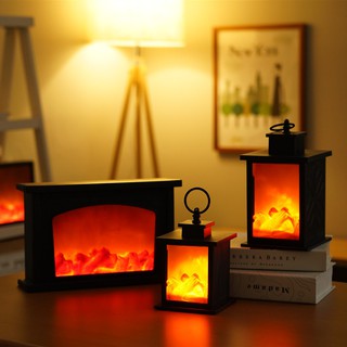 โคมไฟเตาผิง LED Fireplace Lamp โคมไฟ Lantern Simulation LED Flame Lamp โคมไฟตกแต่ง Simulation Charcoal Fireplace