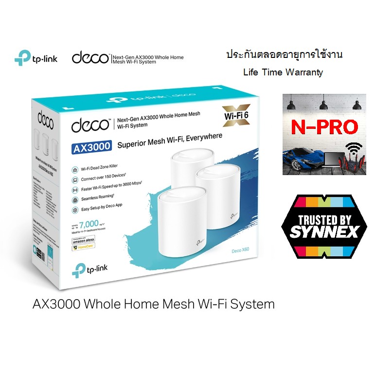 TP-LINK Deco X60 AX3000 Whole Home Mesh Wi-Fi System Pack 3 ประกันศูนย์ไทย Synnex ตลอดอายุ LT (สินค้าใหม่มือ1)