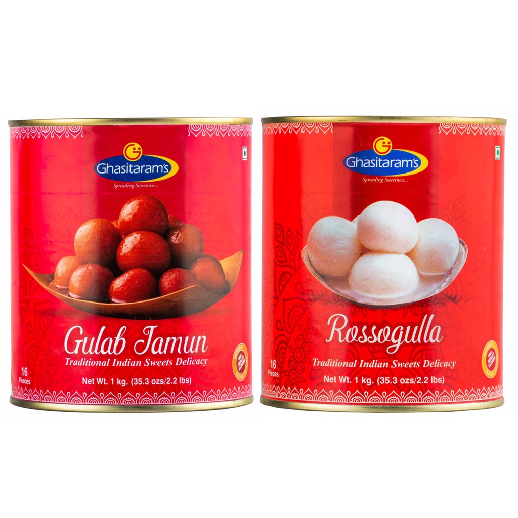 Rasgulla & Gulab jamun Set Tin - (Ghasitaram's) กุหลาบจามุน & รัซกุลล่า .