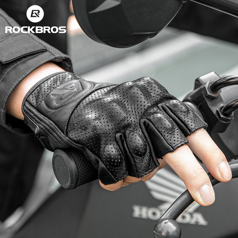 ROCKBROS ถุงมือหนังแข่งรถจักรยานยนต์ ถุงมือครึ่งนิ้ว ขี่จักรยาน ป้องกัน กันกระแทก เจลป้องกัน กันลื่น ระบายอากาศ ฤดูร้อน ถุงมือมอเตอร์ไซด์