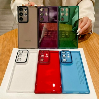 สีทึบ ชุบ มาพร้อมฟิล์มเลนส์ เคส Samsung Galaxy S23 Ultra S23 Plus + Case สีลูกกวาด ซิลิกาเจล นุ่ม ซัมซุง เคส