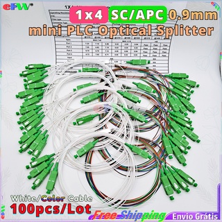 100pcs/Lot 1*4 SC/APC 0.9mm PLC Fiber Optical Splitter mixed colored fiber SC APC 1-4 Splitter 1x4 FBT FTTH mini Optical