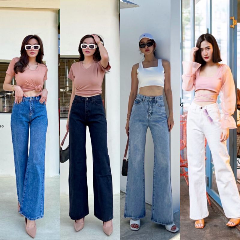 Promthong กางเกงยีนส์ผู้หญิงขายาว ทรงกระบอก3303 T-Shirtnista