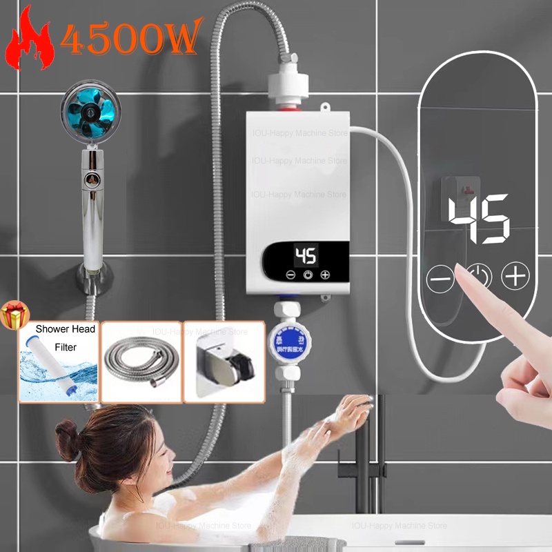 4500W Electric Water Heater Mini Tankless Instantaneous Water Heater Kitchen Bathroom Shower Hot Water Fast Heating EU P
