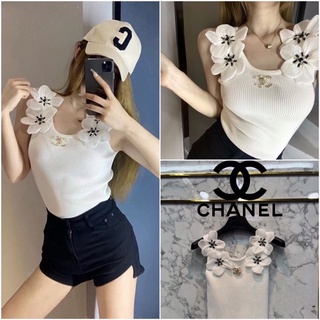 เสื้อกล้ามผ้าร่อง CHANEL ติดดอกไม้ 3D