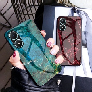 เคสโทรศัพท์มือถือกระจกนิรภัย แบบแข็ง กันกระแทก ลายหินอ่อน สําหรับ OPPO A17 2022 A17