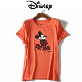 เสื้อยืด ดิสนีย์สีส้ม แต่งปักเลื่อม MICKEY  mouse (ts068)