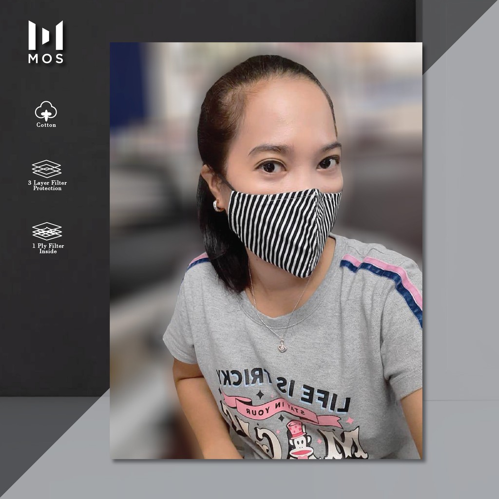 หน้ากากคอตตอนมัสลิน 3D ลายริ้วขาวดำ 1 ห่อมี 2 ชิ้น รุ่น MKCOT-WHB-M / MKCOT-WHB-L
