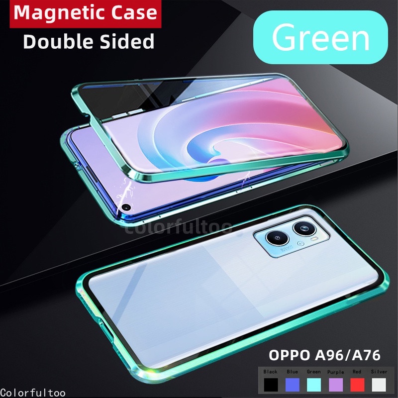 เคสโทรศัพท์มือถือกระจกนิรภัย แบบฝาพับ สองด้าน 360 องศา กันกระแทก สําหรับ Oppo A96 A 96 A76 A36 A77 5