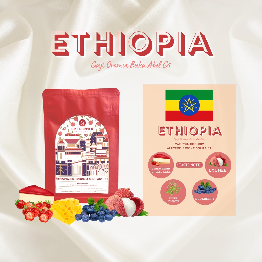 เมล็ดกาแฟคั่ว Ethiopia, Guji Oromia Buku Abel G1 120g.