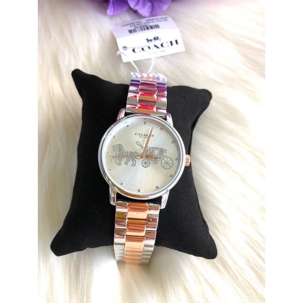 (ผ่อน0%) นาฬิกา Coach Ladies Grand Carriage Two-Tone Watch 14503739 สายสแตนเลสสีทูโทน เงินทอง หน้าปั