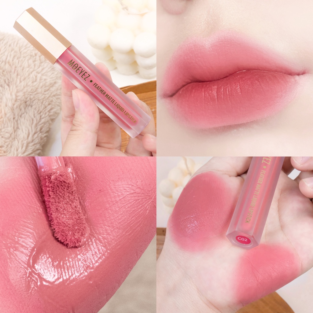 สีสวยมากแม่ ส่งฟรี!! โมอายซ์ ฟีเธอร์ แมทท์ ลิควิด ลิปสติก ซี02 ลิปทุกสามชิ้นทุกสี รับของแถมฟรีจ้า
