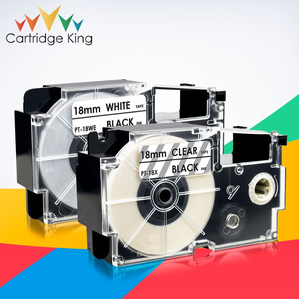 2PCS Label Tape XR-18X XR-18WE 18mm Black on Clear White Printer Ribbon for Casio KL-G2 KL-120 CW-L300 KL-430 KL-C500