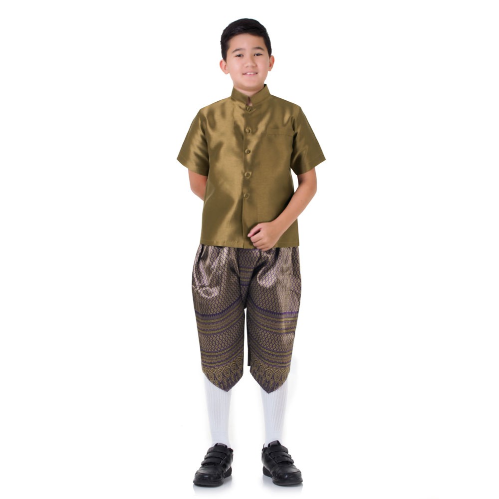 ชุดไทยเด็ก ชุดพี่หมื่นเด็ก ชุดไทยประยุกต์ ชุดไทยเด็กชาย ชุดลอยกระทง ชุดผ้าไหมเด็ก THAI268