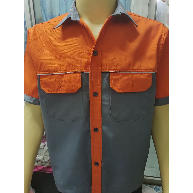 เสื้อเชิ้ตช่างสีเทาส้มพร้อมส่ง