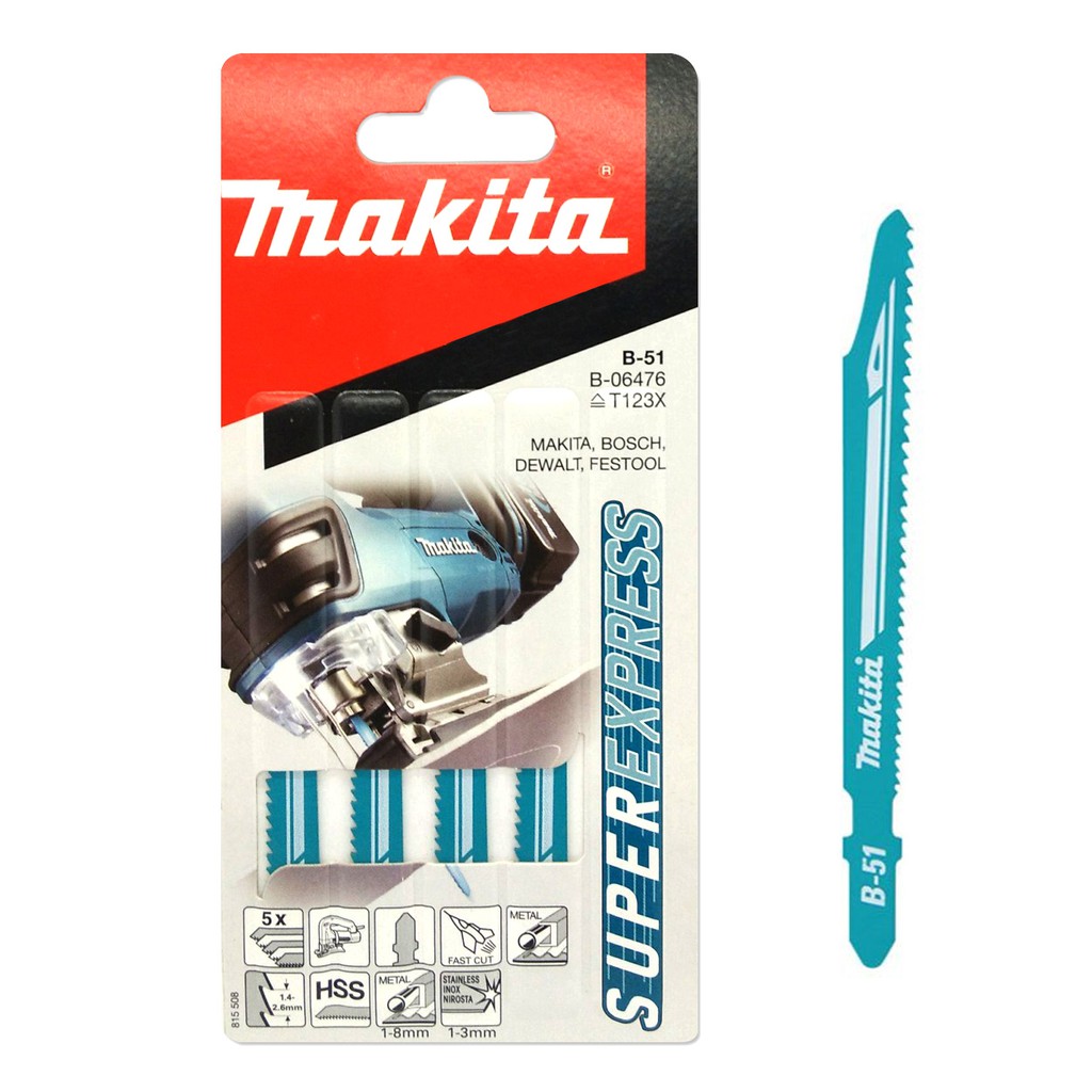 Makita B-51 ใบเลื่อยจิ๊กซอว์ตัดเหล็ก ขนาด1-8มม. และสำหรับใช้ตัดแผ่นสแตนเลสหนา1-3มม.  1 แพ็คเกจบรรจุ 