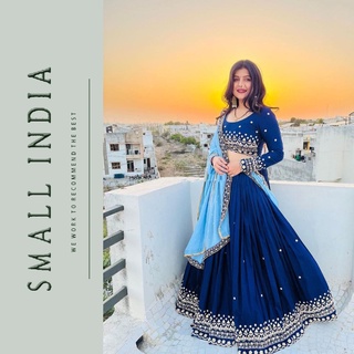 {**ส่งฟรี**} SMALL INDIA 💗 Heavy Georgette Wedding Wear ชุดเซ็ทเสื้อกระโปรง 💗 Lehenga Choli Set