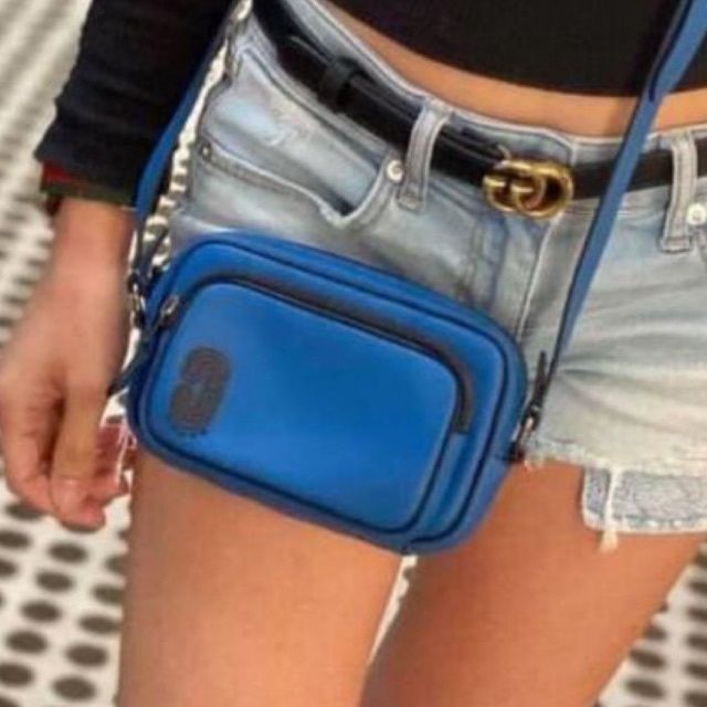 (ผ่อน0%) กระเป๋าสะพายข้าง MINI EDGE DOUBLE POUCH CROSSBODY WITH COACH PATCH (COACH 1578) QB/BLUEJAY สีน้ำเงิน หนังแท้