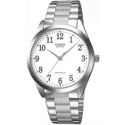 Casio นาฬิกาข้อมือผู้ชาย สีเงิน/หน้าขาว สายสแตนเลส รุ่น MTP-1274D-7BDF